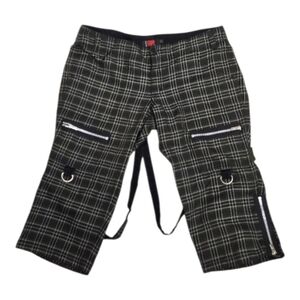 Y2K Tripp plaid bondage low rise zipper crop capri goth punk pants 15/L
